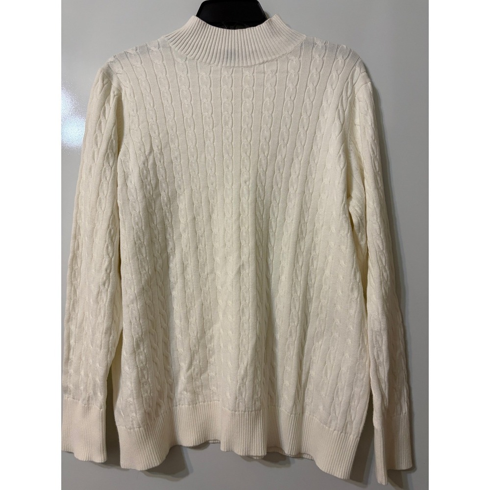 Lands End Ivory Cable Knit Mock Neck Cotton Sweater Womens 1X 100% Cotton Classi